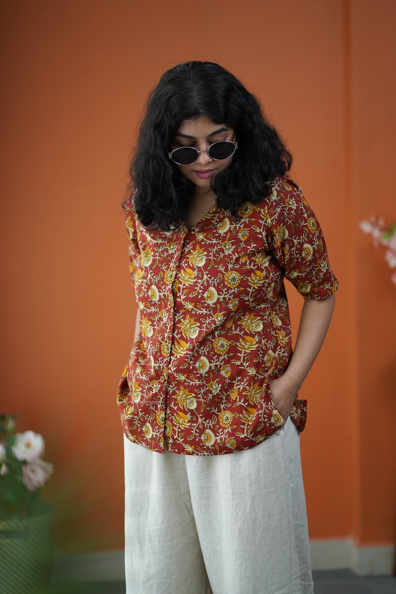 rust cotton wrap top