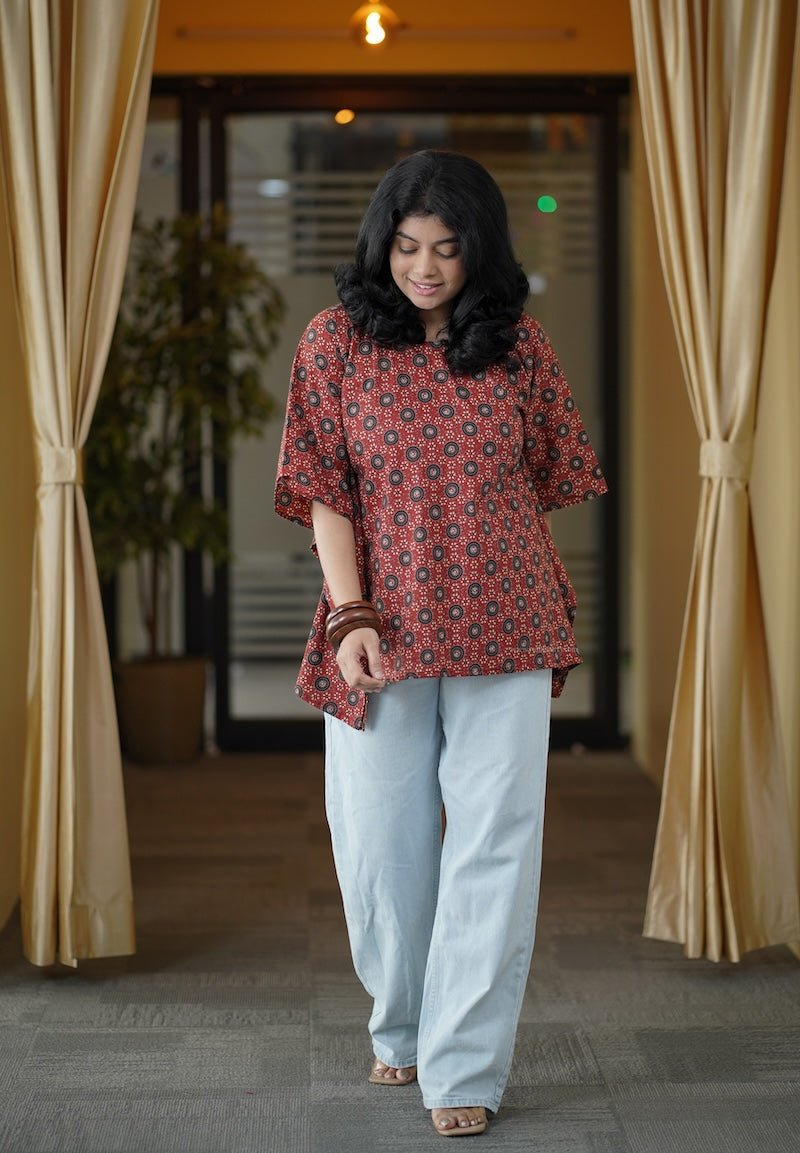 brick red kaftan short kurti