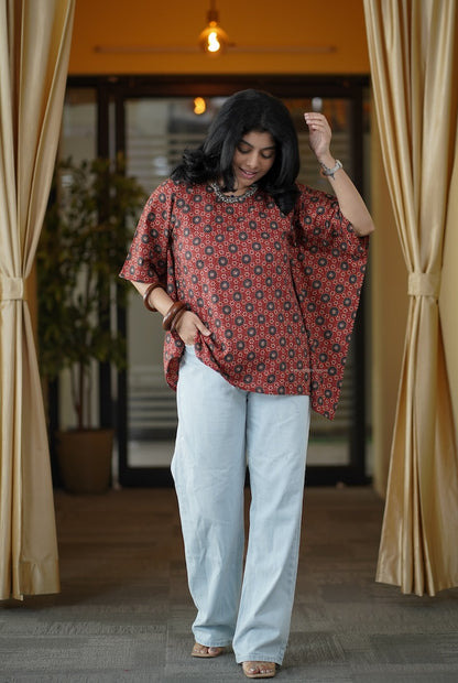 Brick Red Kaftan Short Kurti