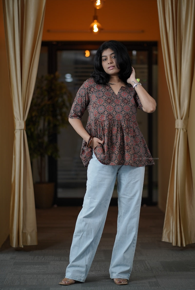 black ajrakh short kurti