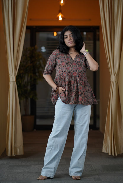 Black Ajrakh Short Kurti