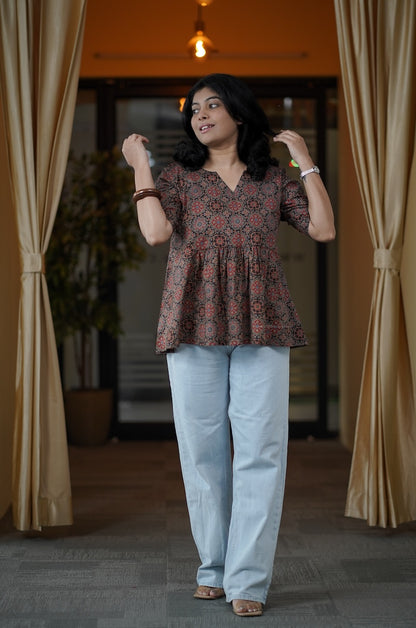 Black Ajrakh Short Kurti