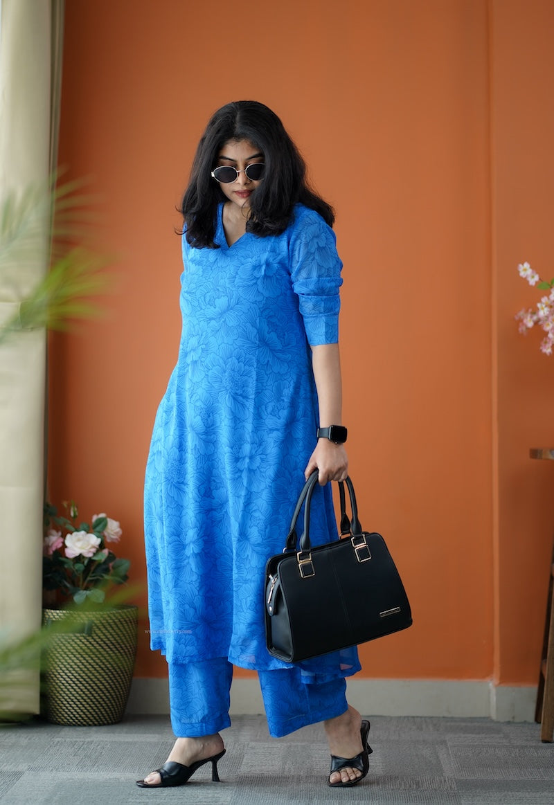 taara royal blue georgette co-ord set