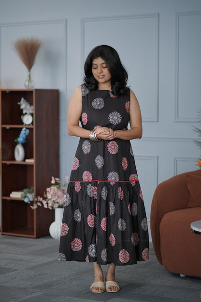 Garden Black A-line Cotton Dress