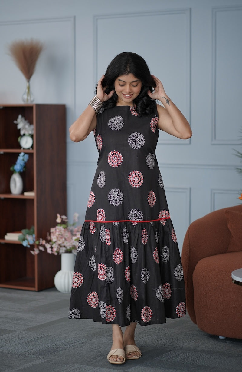 garden black a-line cotton dress