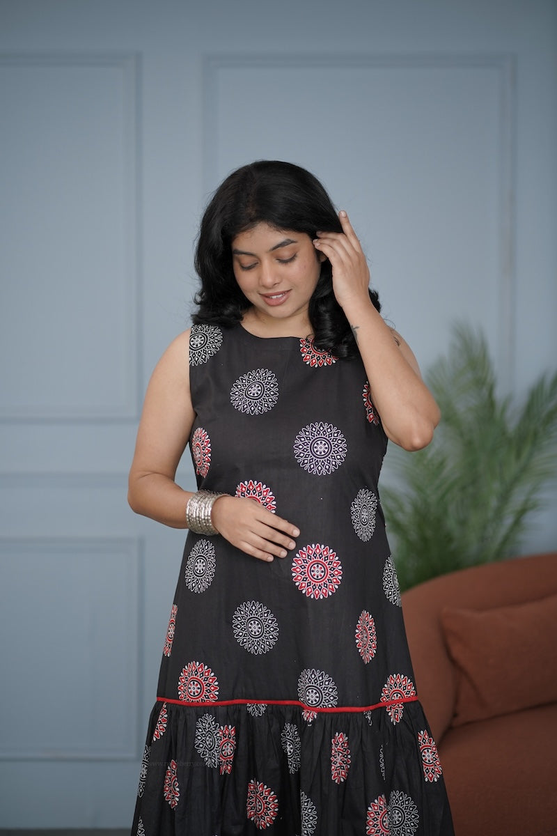 garden black a-line cotton dress