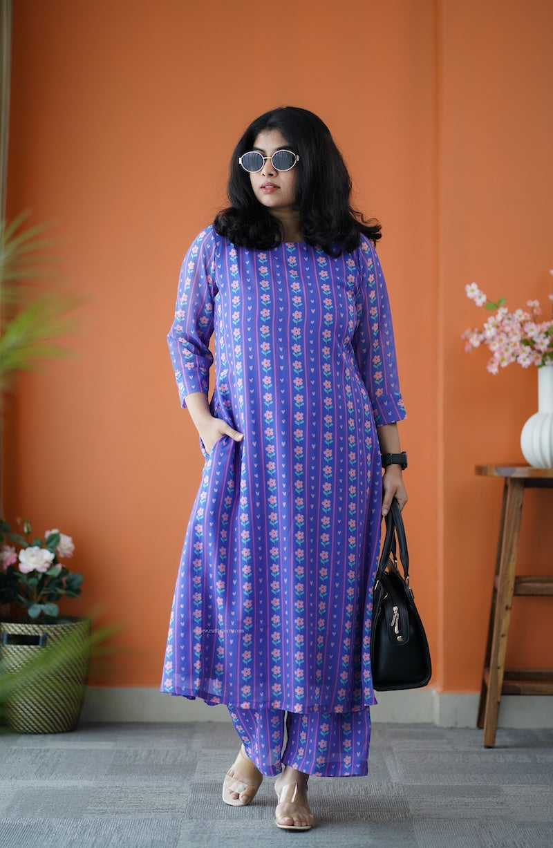 taara slate blue georgette co-ord set