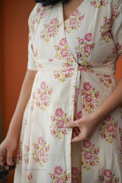 Hazelshine Off-White Cotton Button Wrap Dress