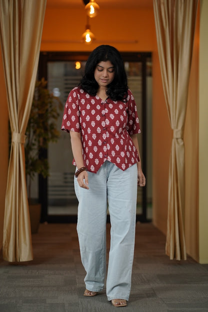 Red Wine Vest Style Short Kurti