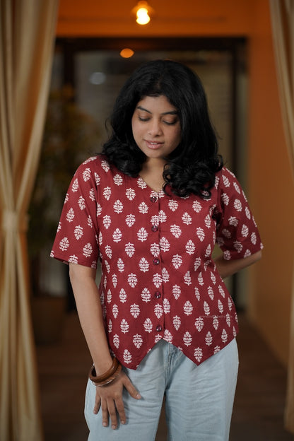 Red Wine Vest Style Short Kurti