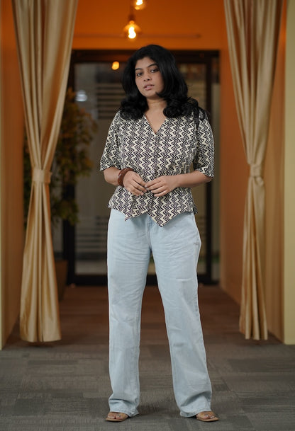 White Chevron Print Vest Style Short Kurti