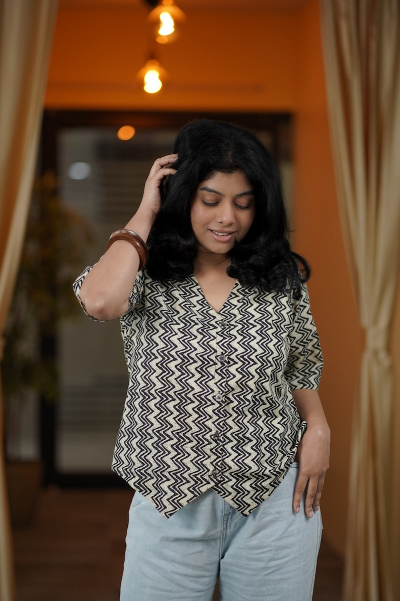 white chevron print vest style short kurti