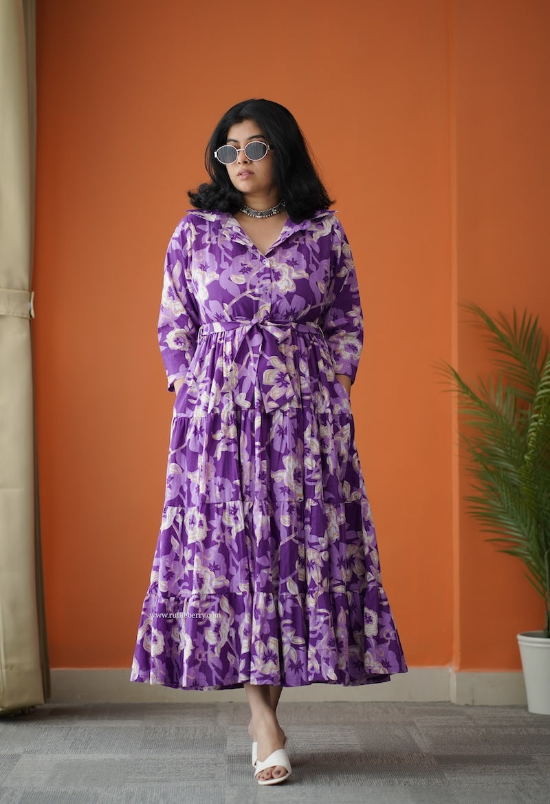 hazelshine violet cotton shirt tier dress
