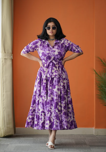 Hazelshine Violet Cotton Shirt Tier Dress