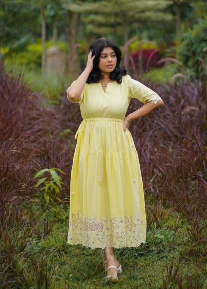 Butter Up Embroidered Cotton Tier Dress