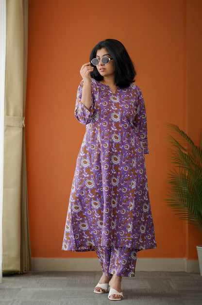 Bloom Violet Cotton Co-Ord Set
