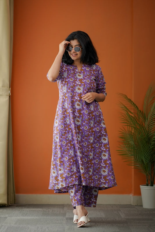 Bloom Violet Cotton Co-Ord Set