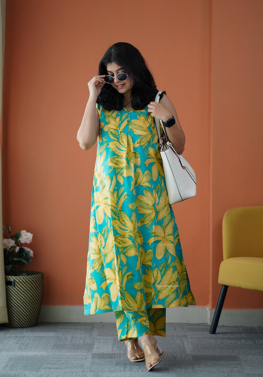 Julie Turquoise Cotton Co-ord Set