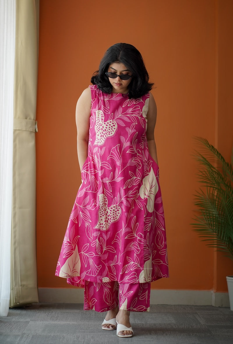 bloom pink abstract cotton co-ord set