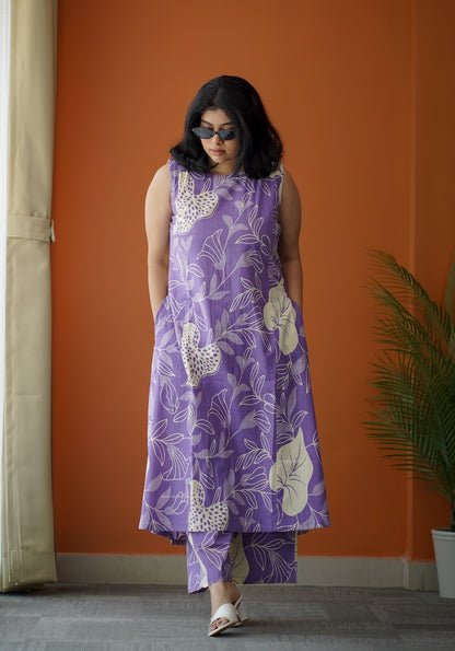 Bloom Lilac Abstract Cotton Co-Ord Set