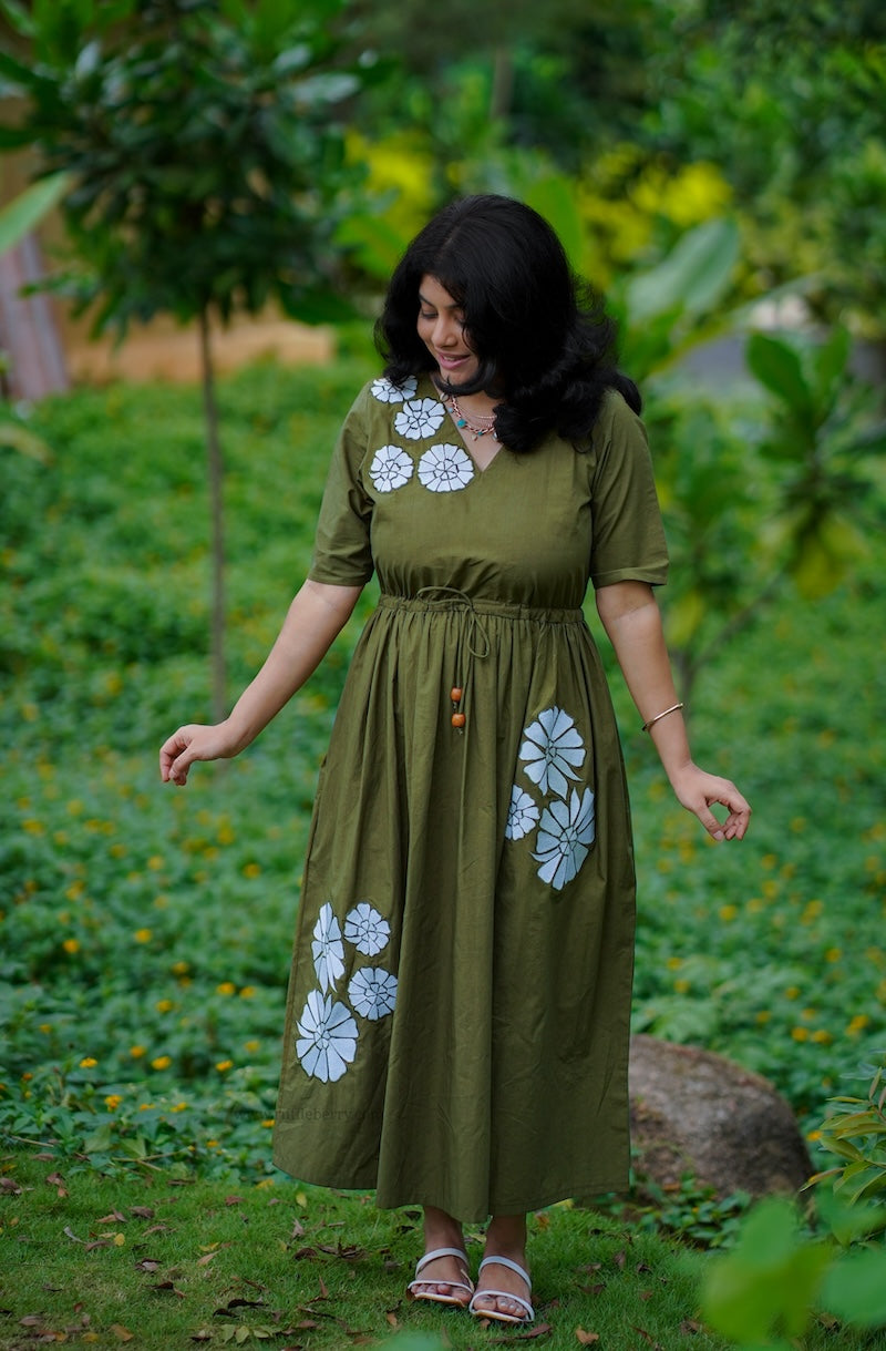 olive girl embroidered cotton maxi dress