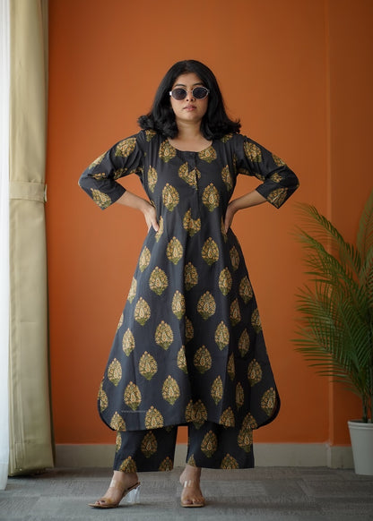 Bloom Black Cotton Co-Ord Set