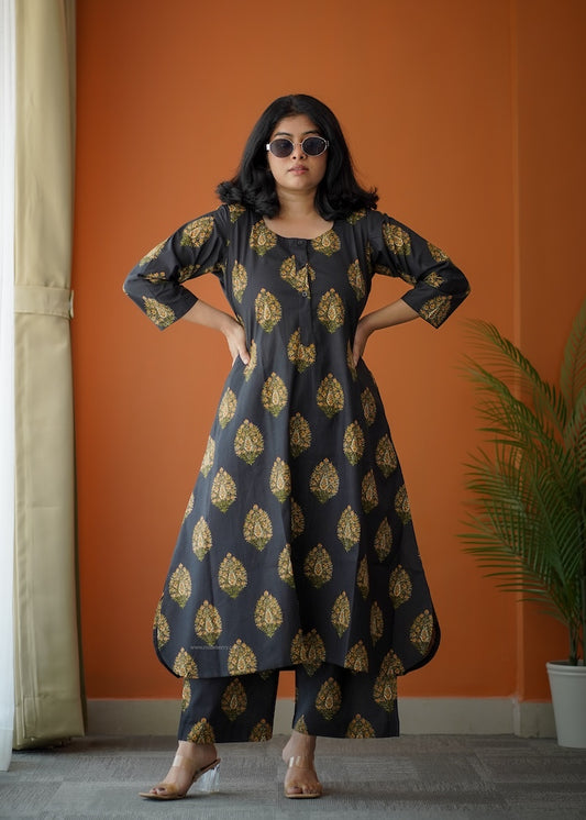 Bloom Black Cotton Co-Ord Set
