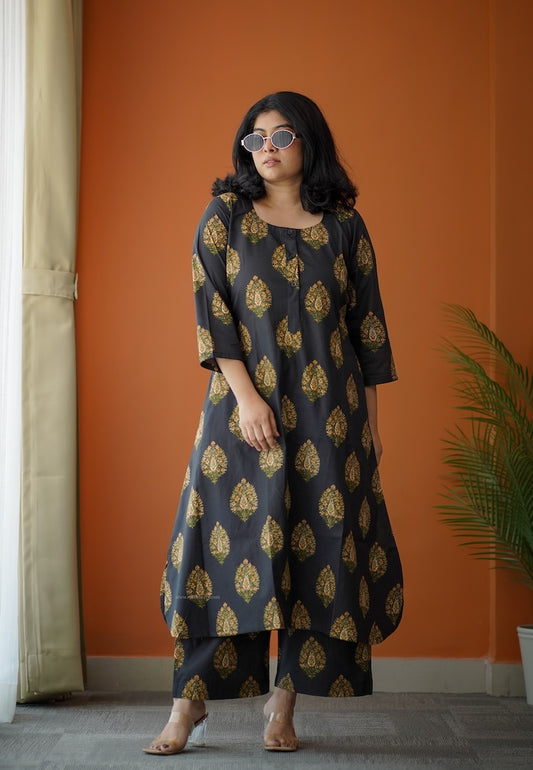 Bloom Black Cotton Co-Ord Set