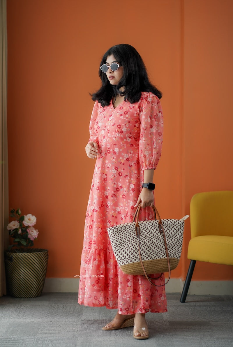 rimjim peach georgette a-line dress