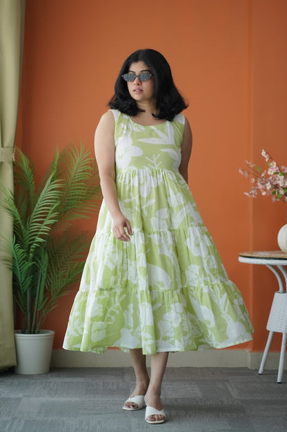 Hazelshine Pastel Green Cotton Tier Dress
