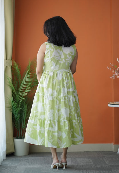 Hazelshine Pastel Green Cotton Tier Dress