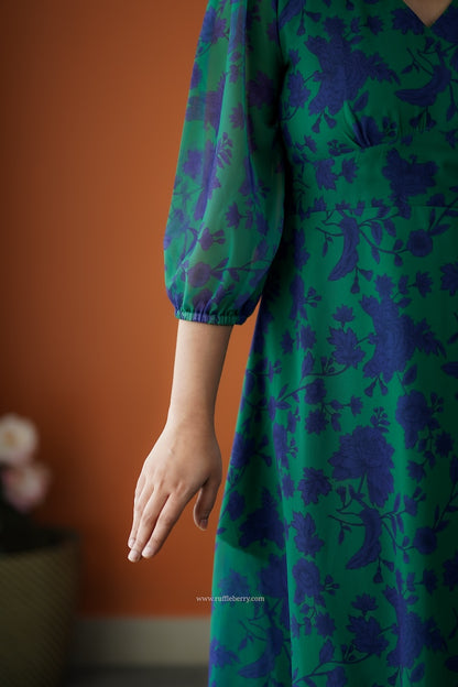 Rimjim Forest Green Georgette A-line Dress