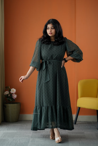 Rimjim Olive Green Georgette A-line Dress