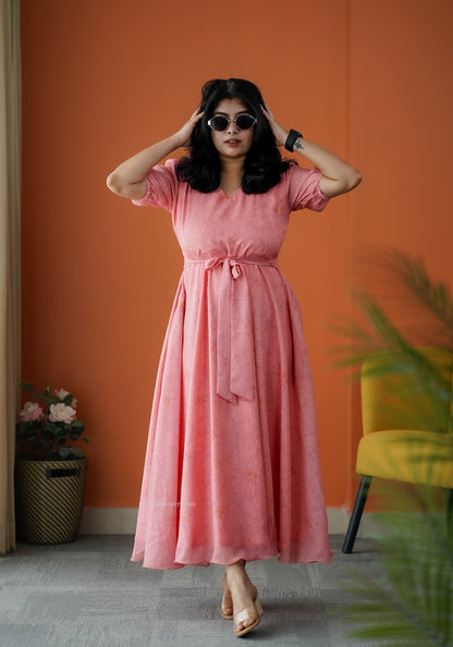 Rimjim Coral Georgette Fit & Flare Dress