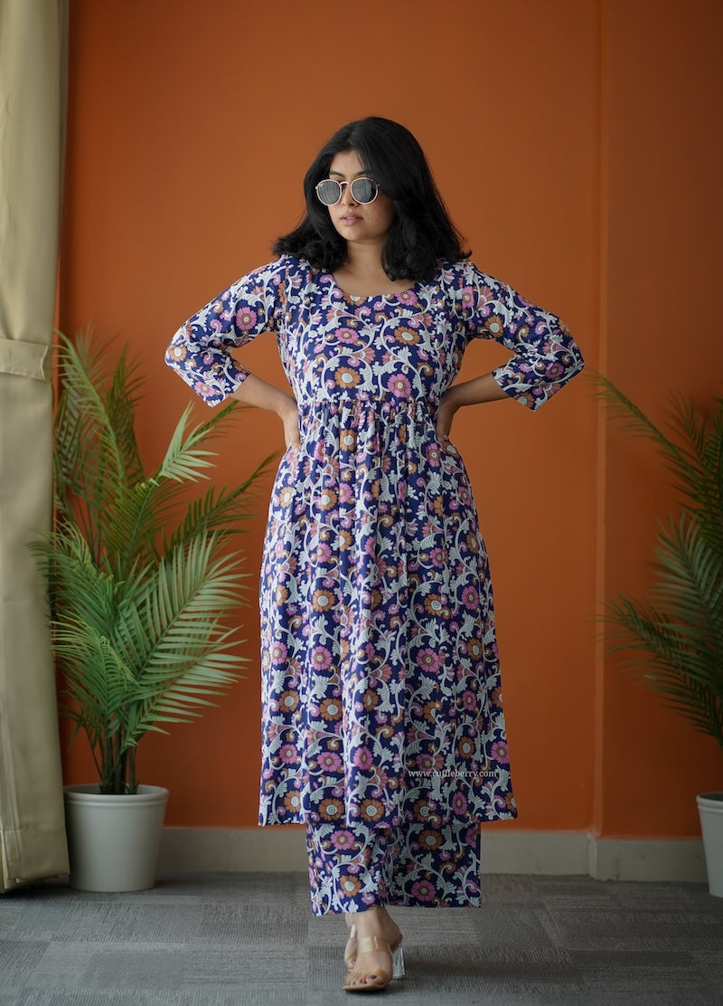 bloom dark blue cotton co-ord set