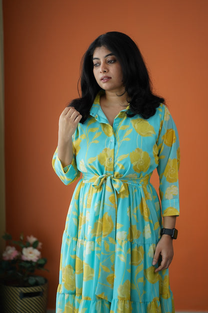 Rimjim Turquoise Georgette Shirt Tier Dress