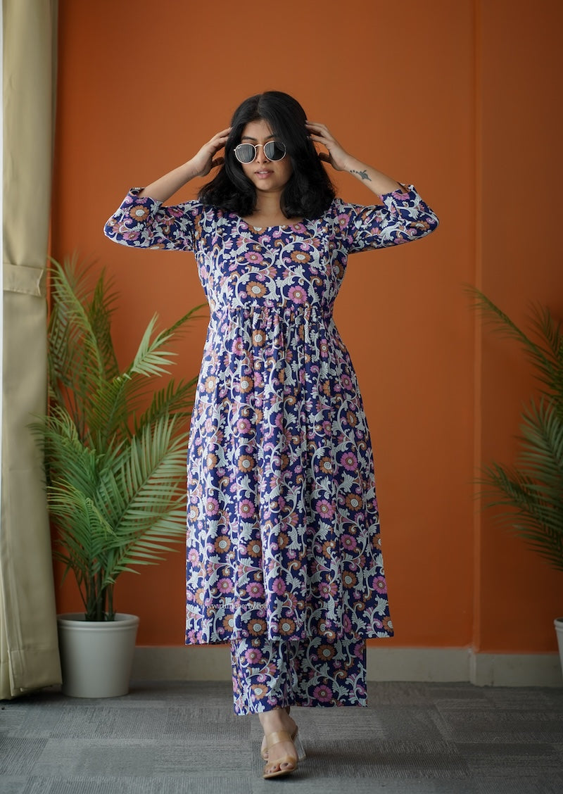 bloom dark blue cotton co-ord set