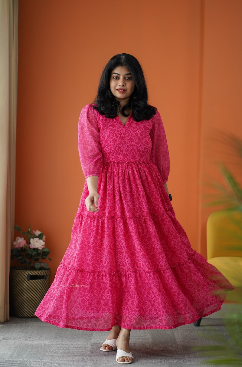 rimjim pink georgette tier dress