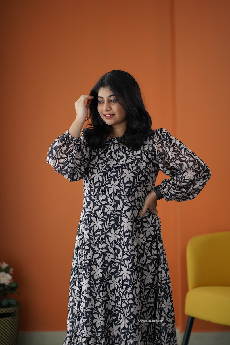 rimjim black georgette a-line dress
