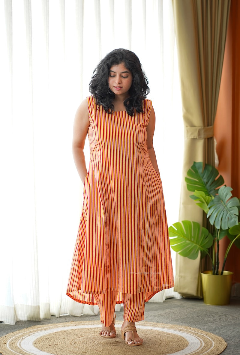 ammayi orange stripes co-ord set