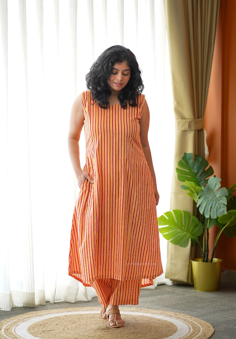 ammayi orange stripes co-ord set