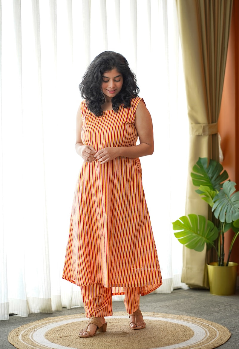 ammayi orange stripes co-ord set