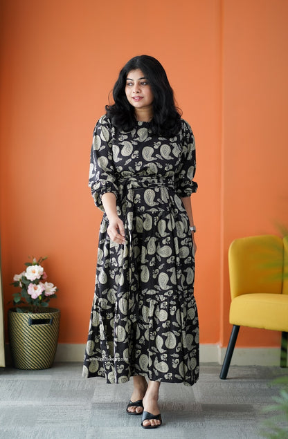 Saavan Black Cotton Tier Dress