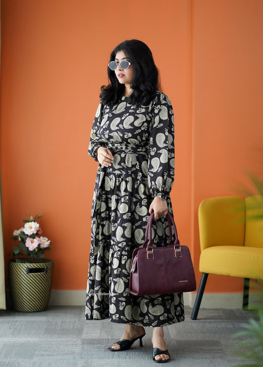 Saavan Black Cotton Tier Dress
