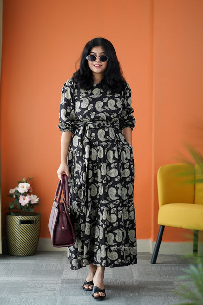 Saavan Black Cotton Tier Dress