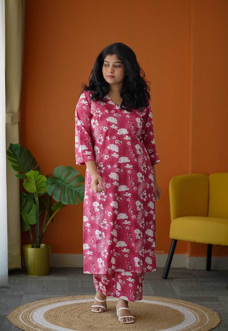 ammayi pink floral co-ord set