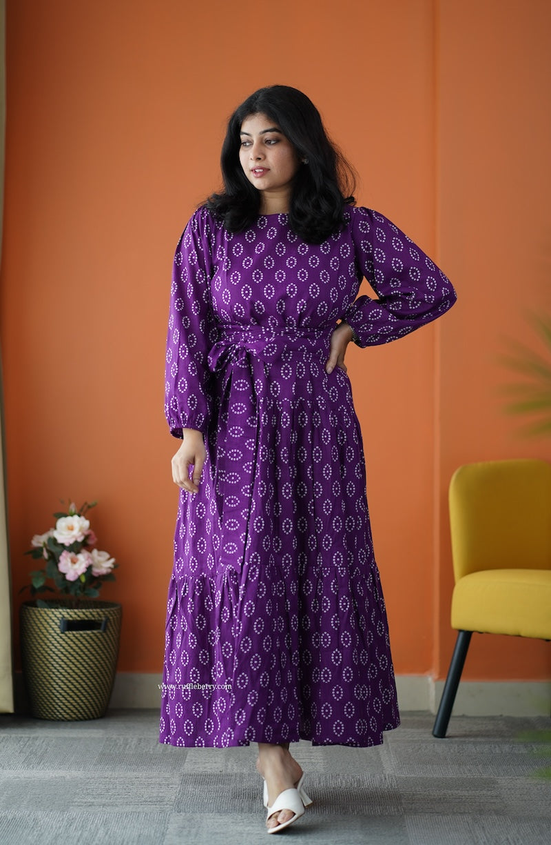 saavan purple cotton tier dress