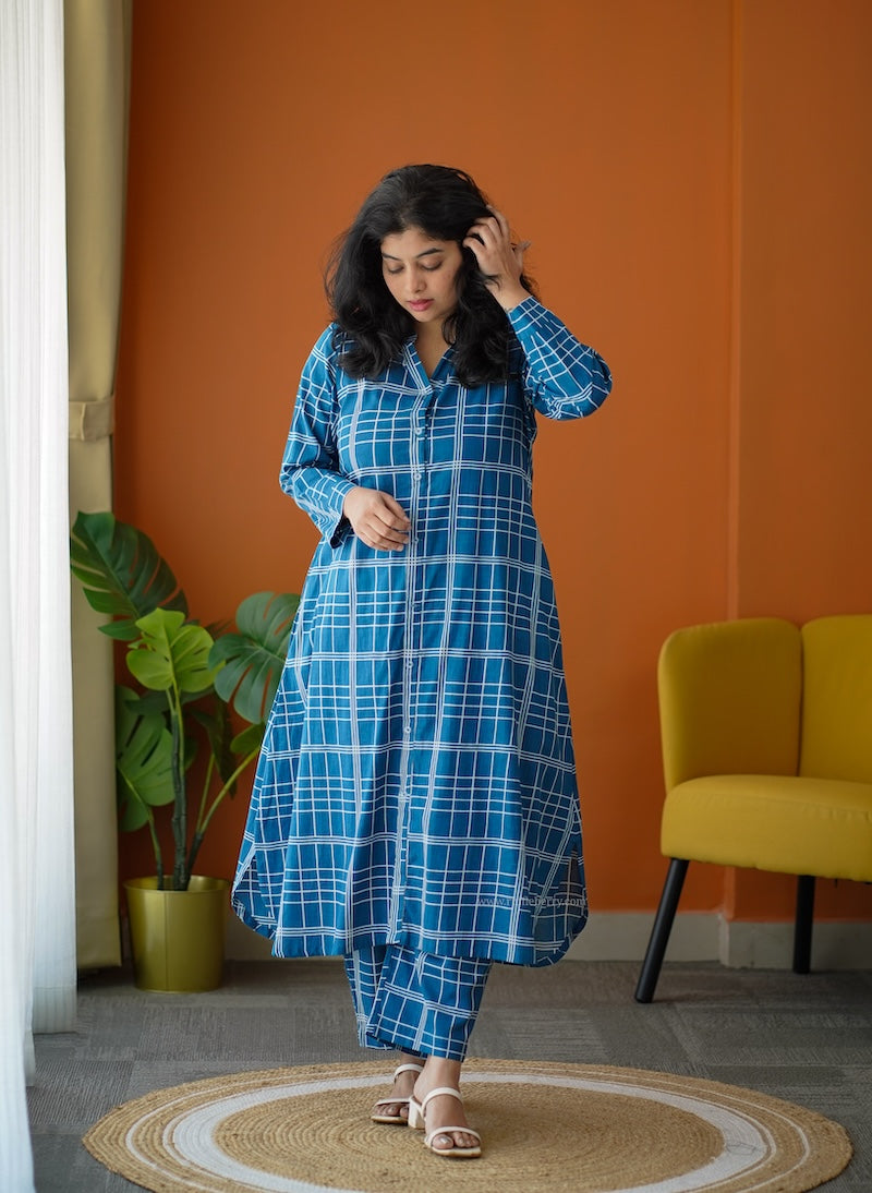 ammayi blue checks co-ord set