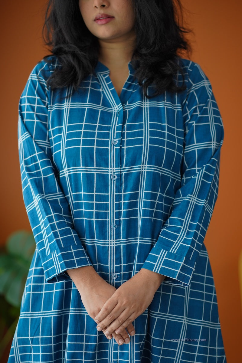 ammayi blue checks co-ord set