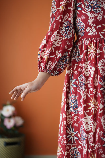 Saavan Maroon Cotton Tier Dress
